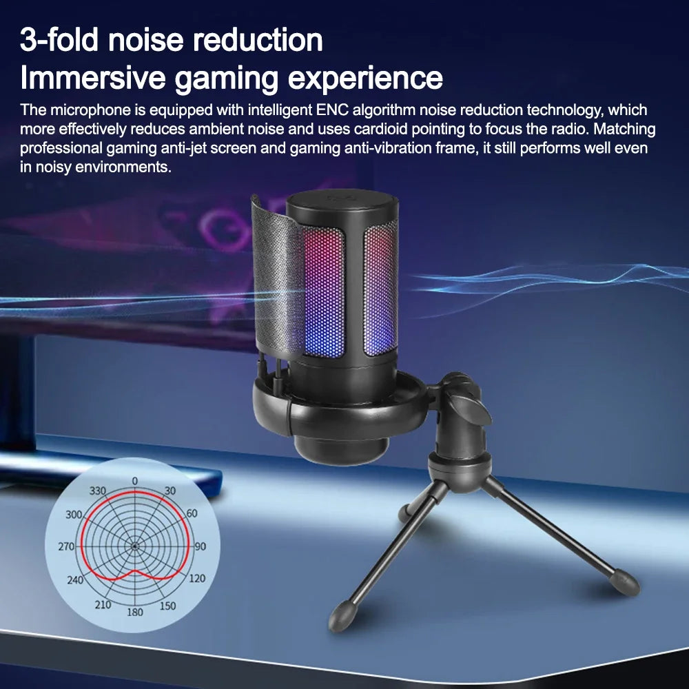 USB Condenser Gaming Microphone For PC Computer Laptops With Pop Filter Shock Mount Gain Control Noise Reduction Microphones