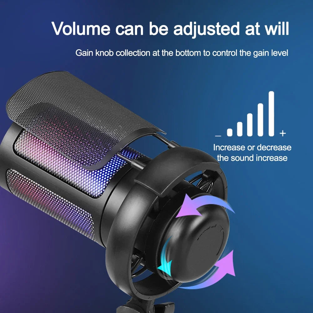 USB Condenser Gaming Microphone For PC Computer Laptops With Pop Filter Shock Mount Gain Control Noise Reduction Microphones