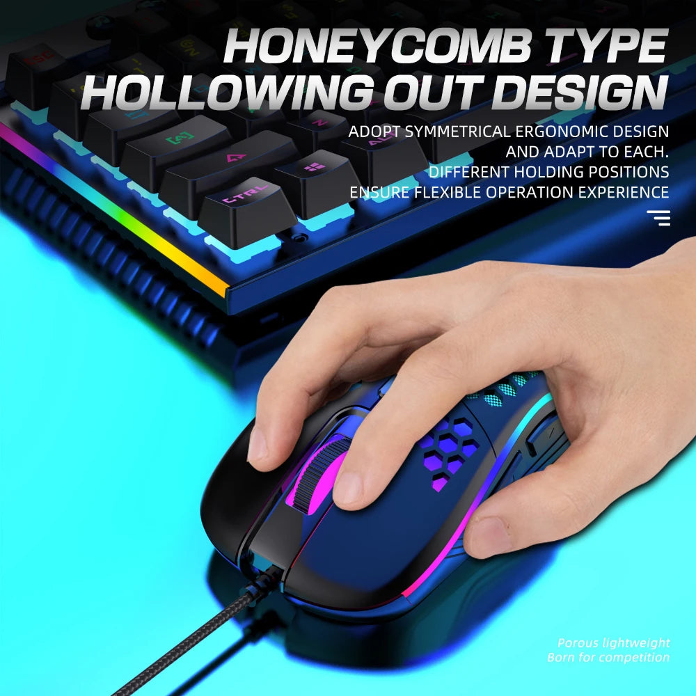 Wired Gaming Mouse RGB Computer Mouse Gamer USB 6 Buttons 7200DPI Honeycomb Ergonomic Game Mause With LED Backlit For PC Laptop