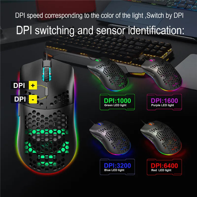 Highend Lightweight USB Wired Gaming Mouse RGB Mice 6400 DPI Honeycomb Hollow For Computer Laptop White Black Macro Programming