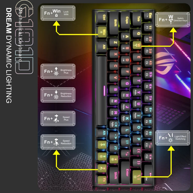 G101D Mechanical Gaming Keyboard 63 Keys Compact Wired Computer Keyboard With RGB Color Lighting Keyboard For Laptop PC